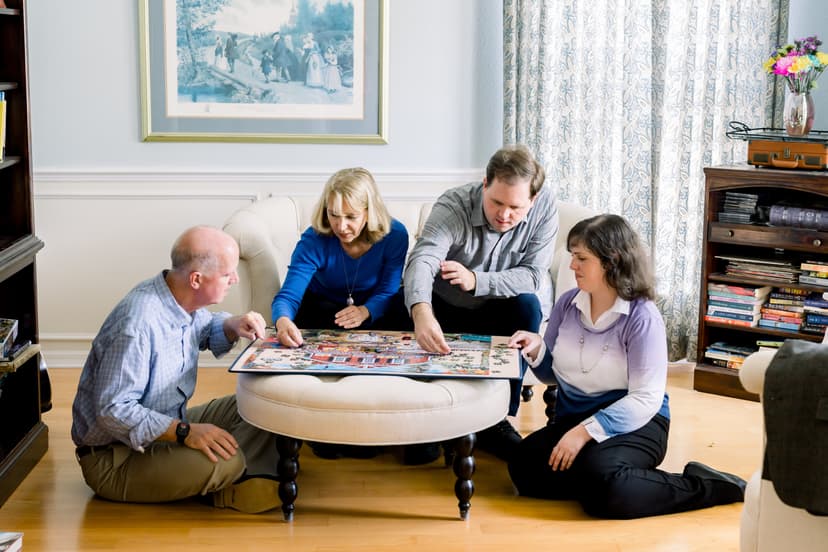 Family playing puzzle